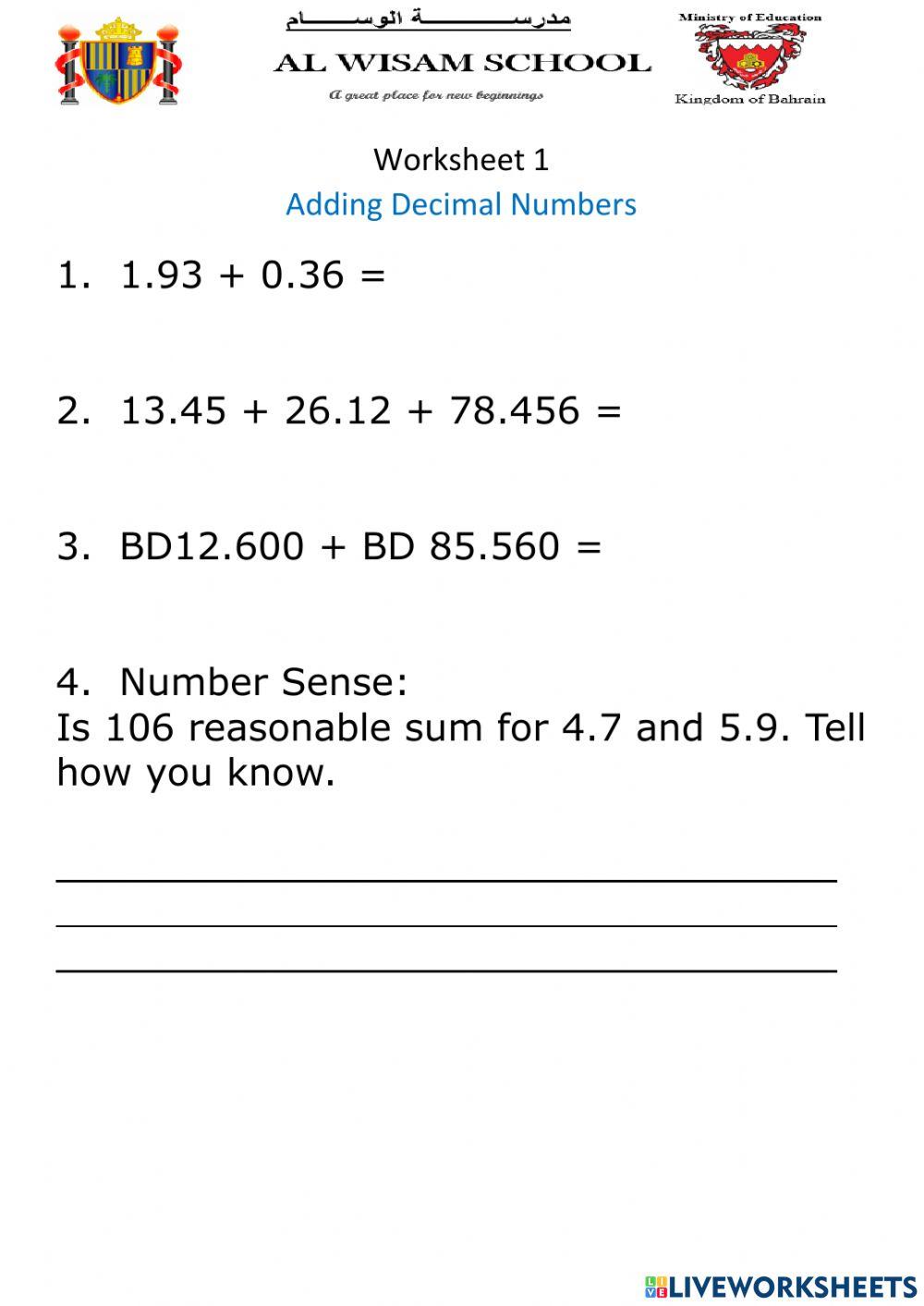 Adding Decimal Numbers