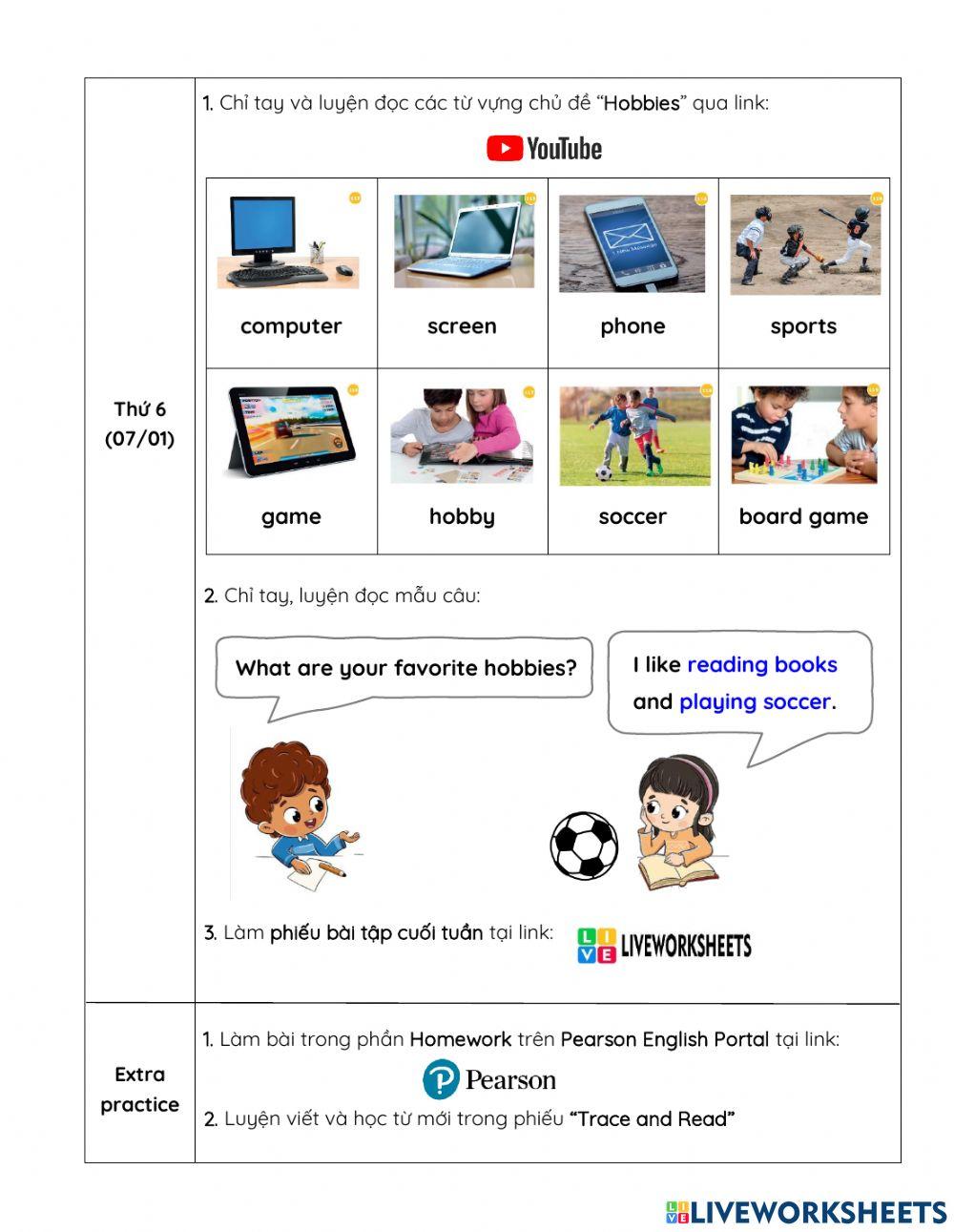 Hdh môn tiếng anh- tuần 23