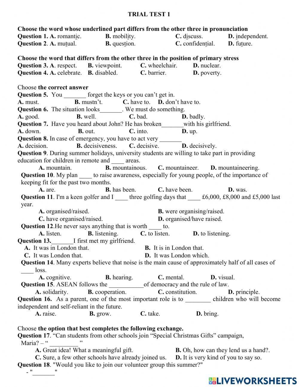 Ôn hk1 lớp 11 test 2