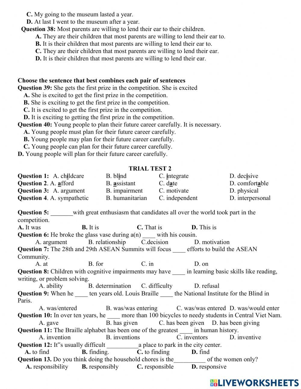 Ôn hk1 lớp 11 test 2