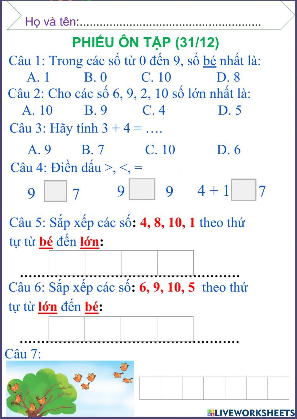 Phiếu ôn Toán 31.12