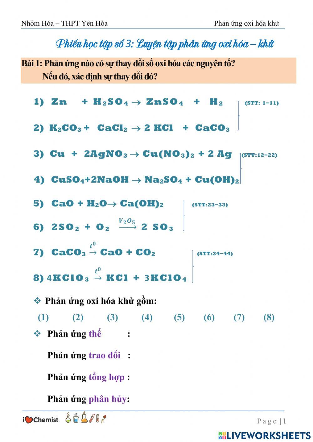 Luyện tập phản ứng oxi hóa khử
