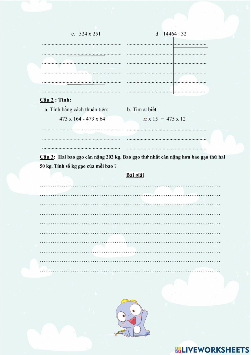 Toán - phiếu bài tập 3