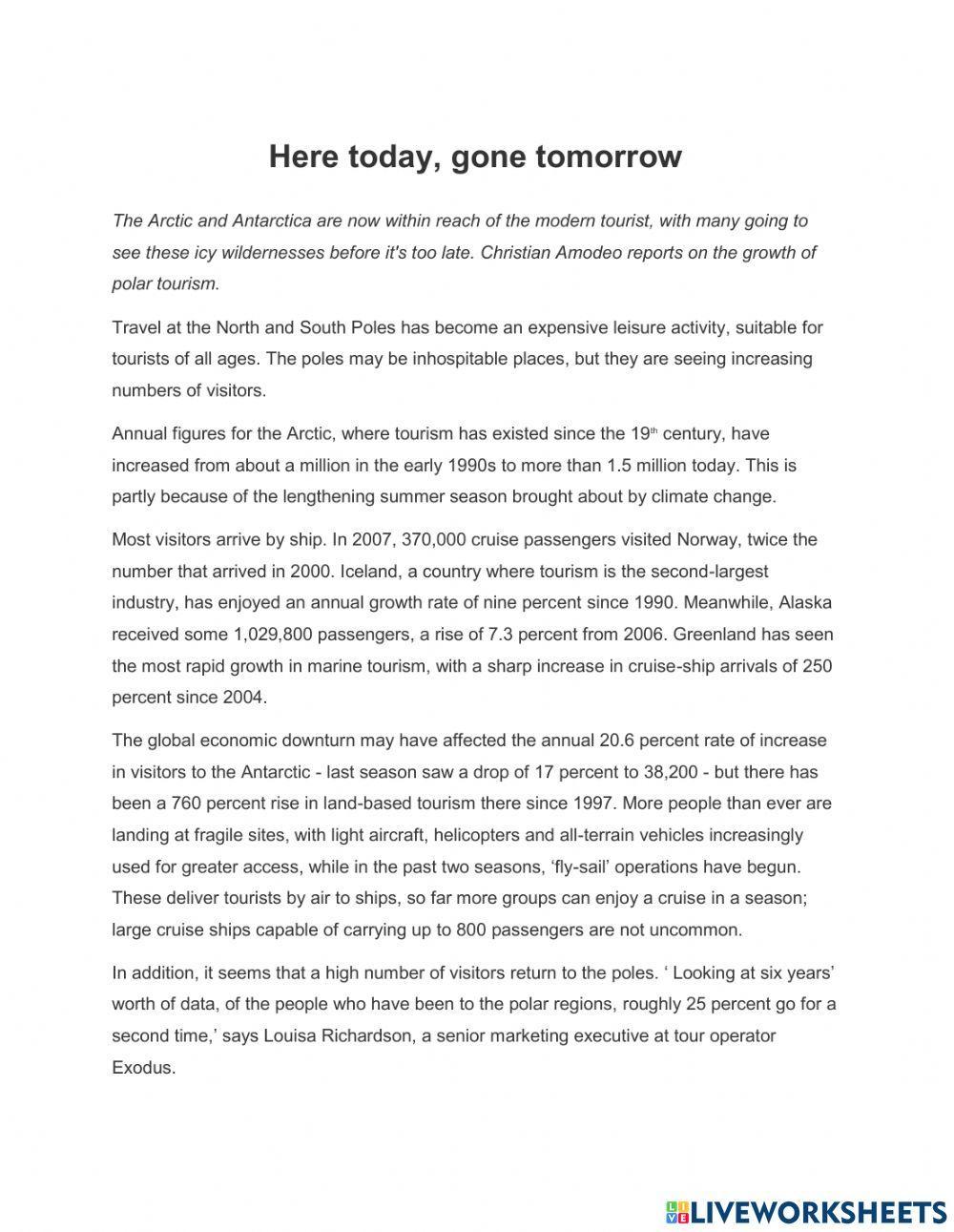 Here today, gone tomorrow - Summary Completion - Complete IELTS bands 4-5