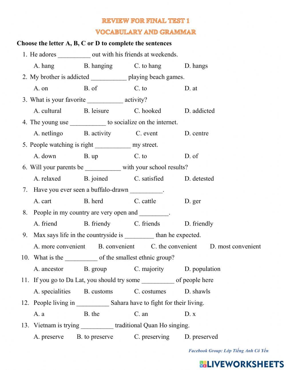 Y8 Vocab & Grammar - Review