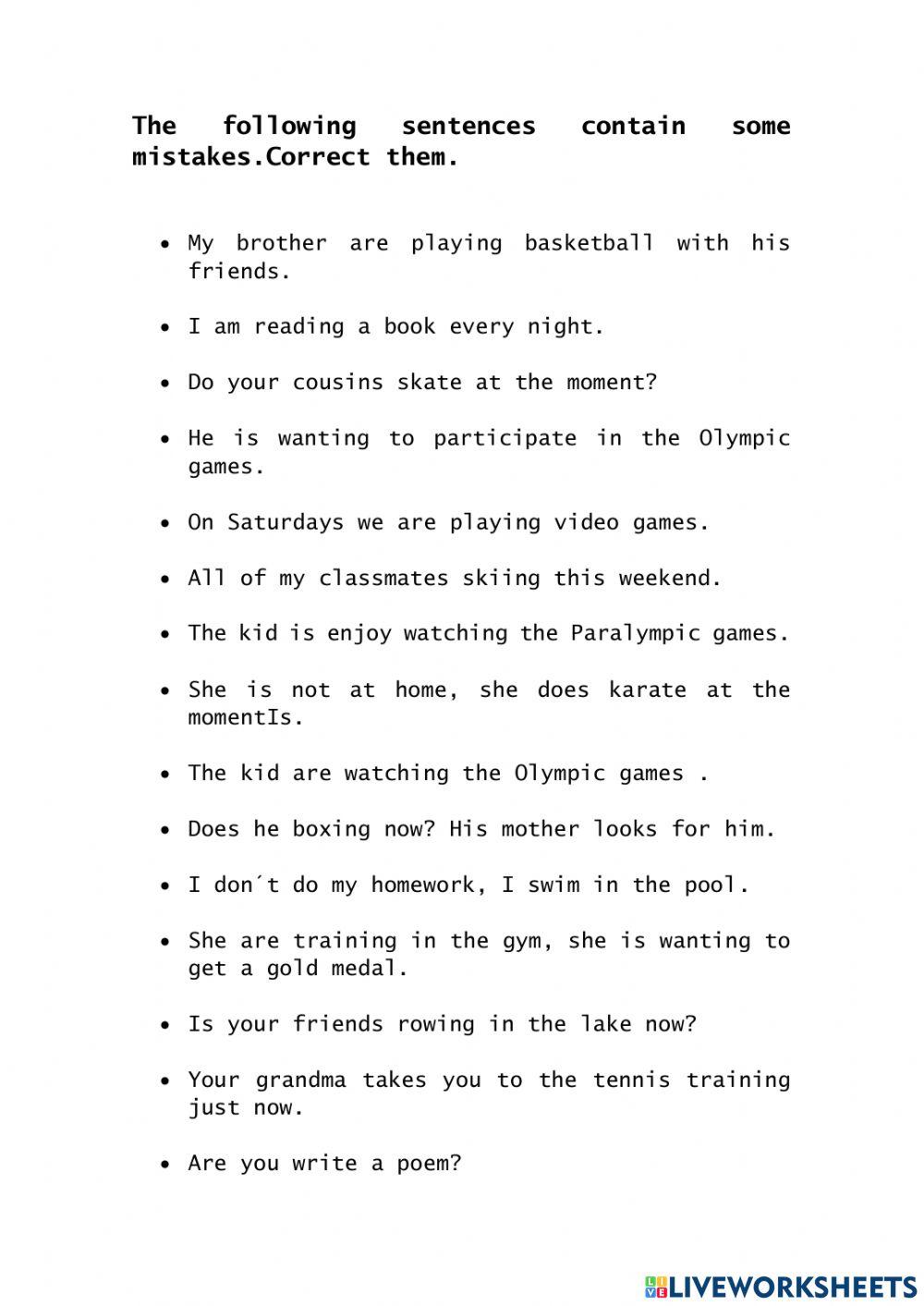 P. Simple, Continuous & sports