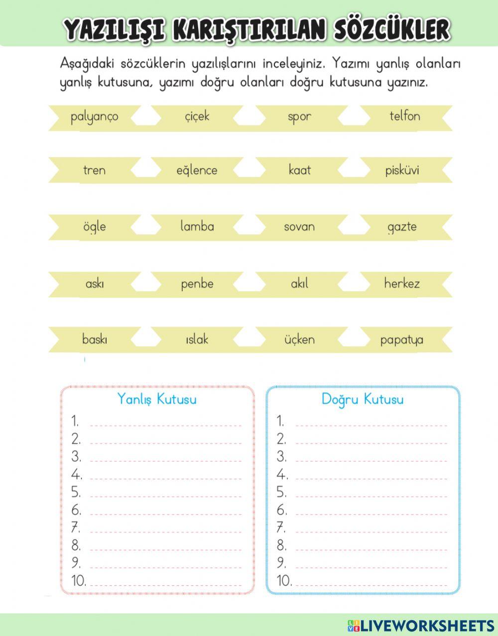 Yazılışı Karıştırılan Sözcükler