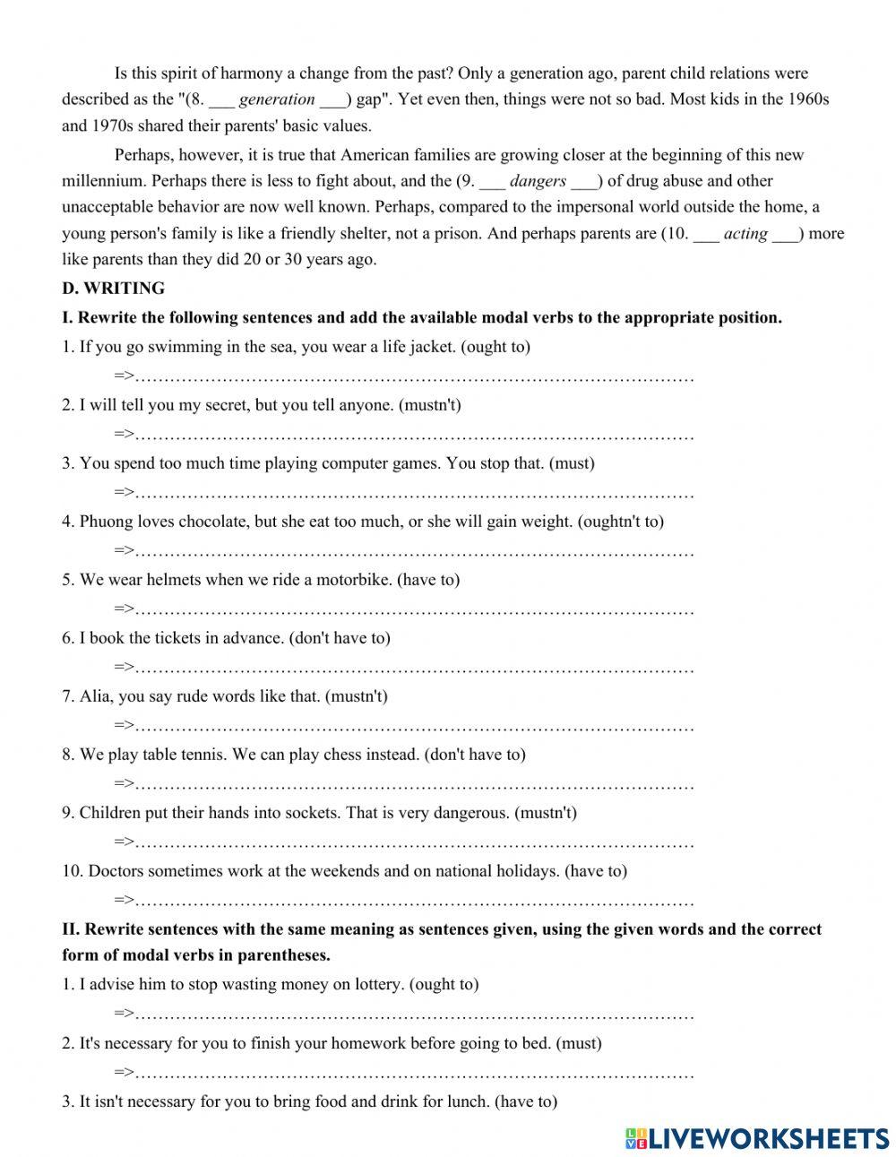 Unit 1. THE GENERATION GAP  TEST YOURSELF