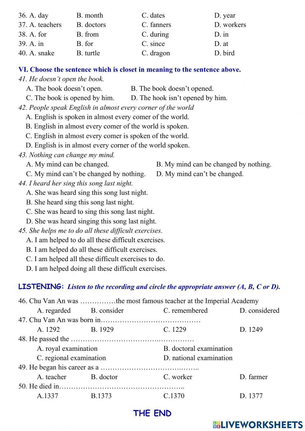 Tieng Anh Lop 7 -1st Term Test 03