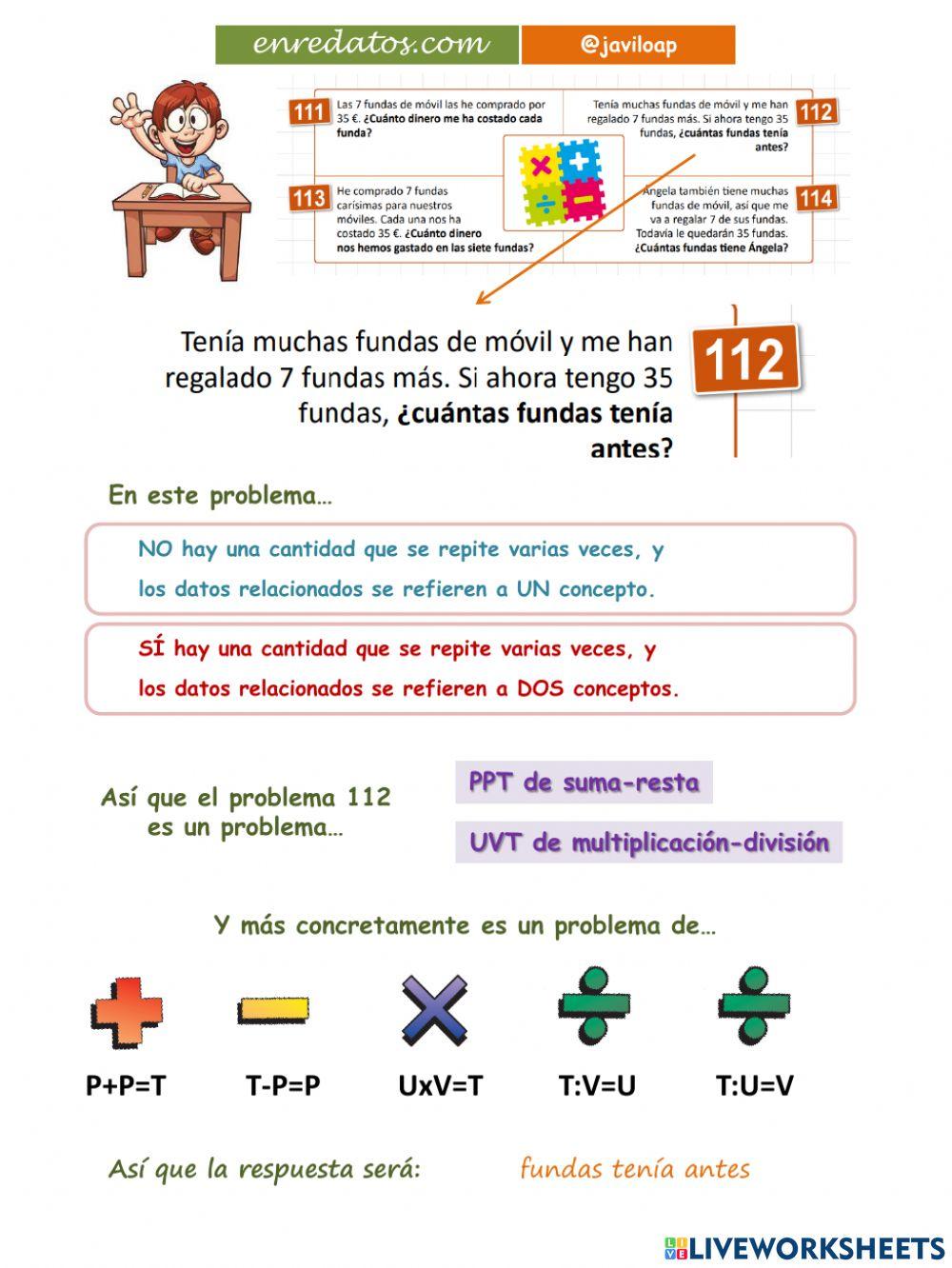 PROBLEMAS - diferenciar problemas de suma-resta-multiplicación-división javiloap