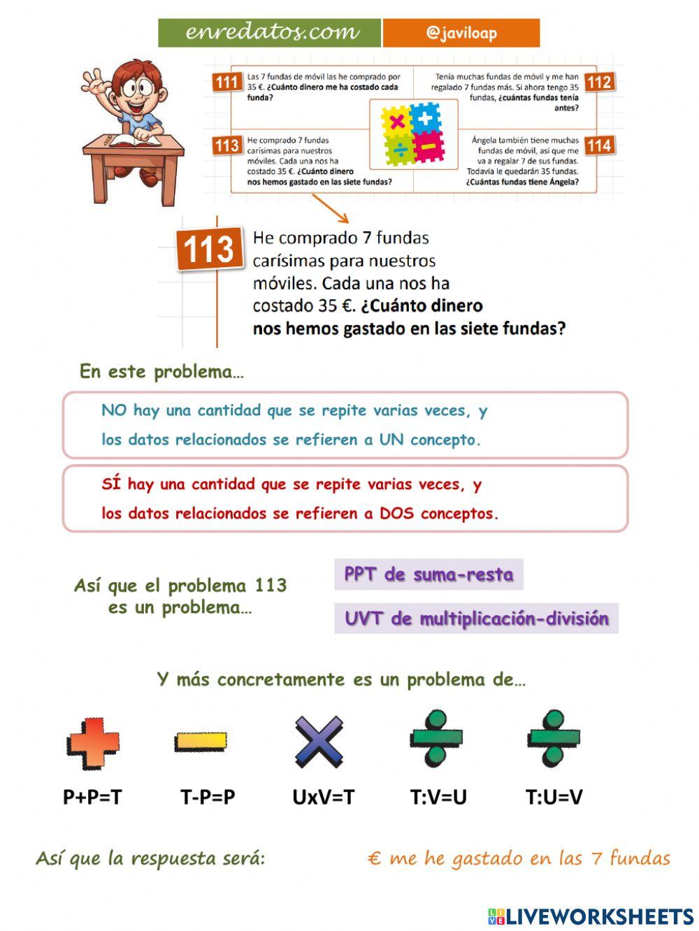 PROBLEMAS - diferenciar problemas de suma-resta-multiplicación-división javiloap