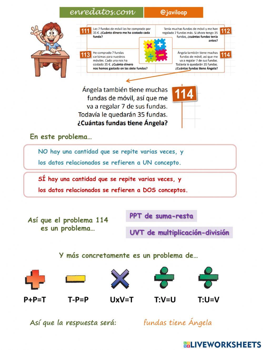 PROBLEMAS - diferenciar problemas de suma-resta-multiplicación-división javiloap