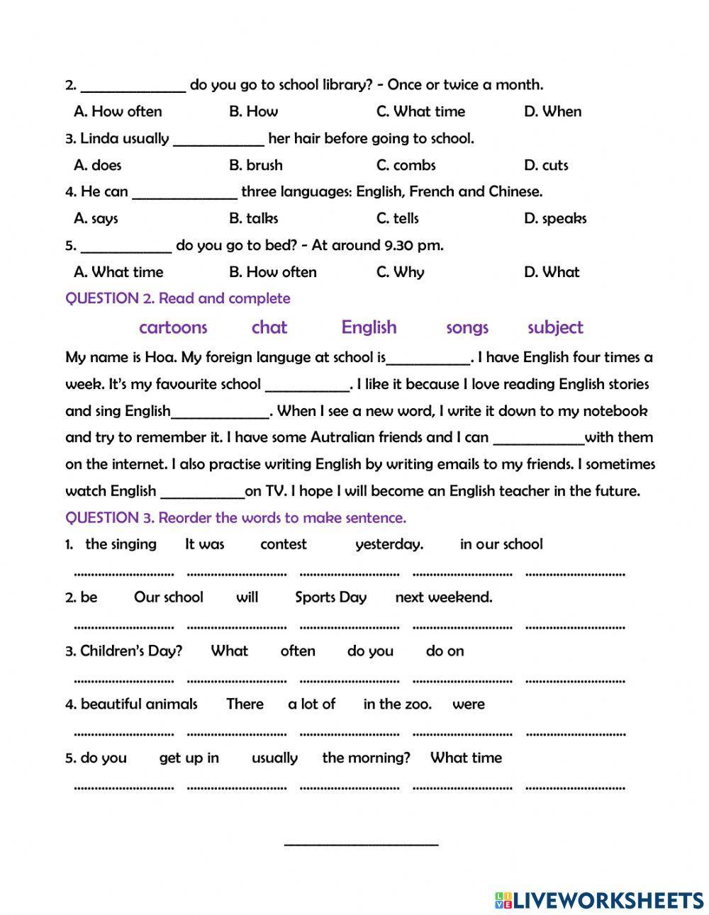 First Semester Final Test - Grade 5