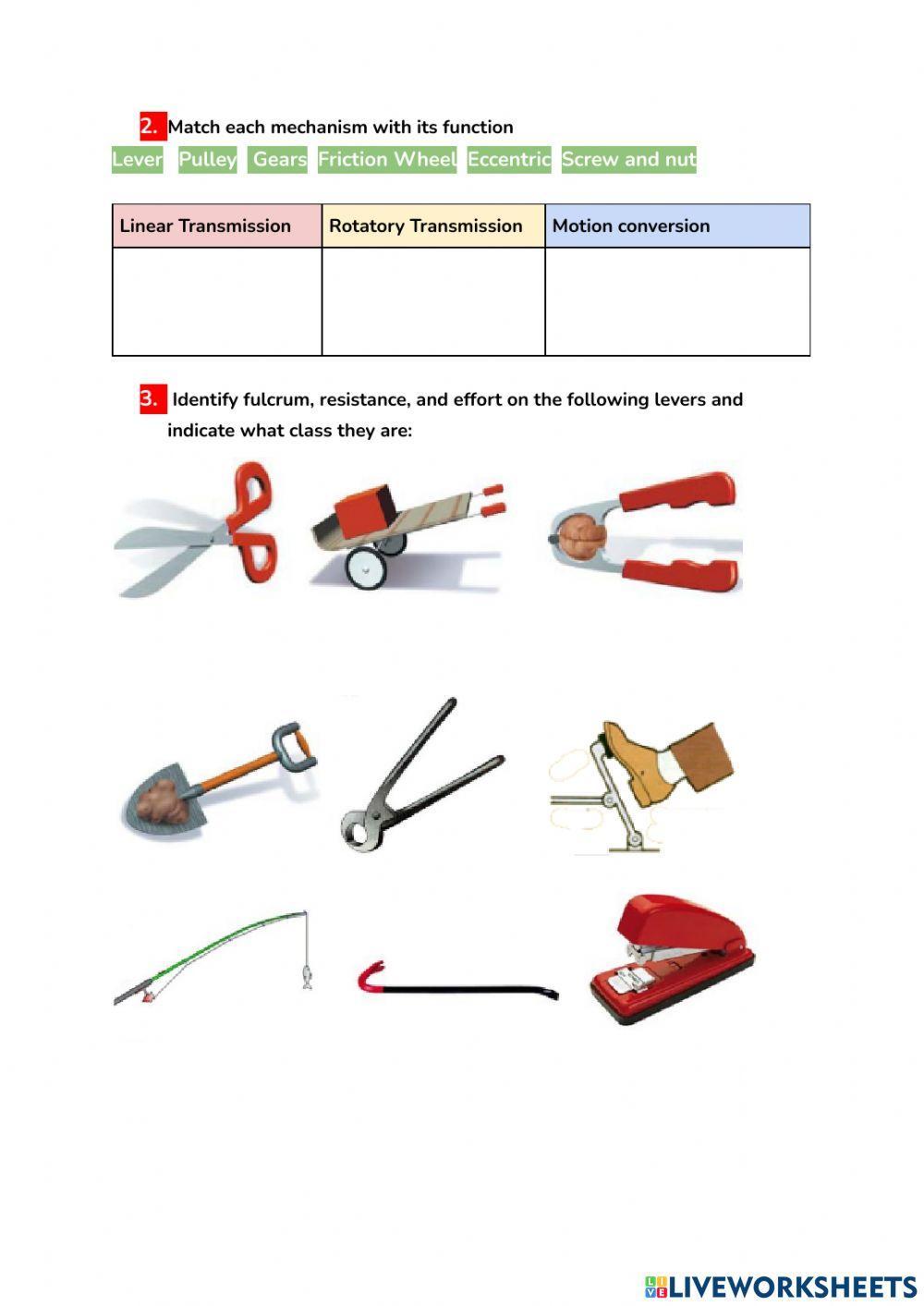 Mechanisms levers and pulleys worksheet Live Worksheets