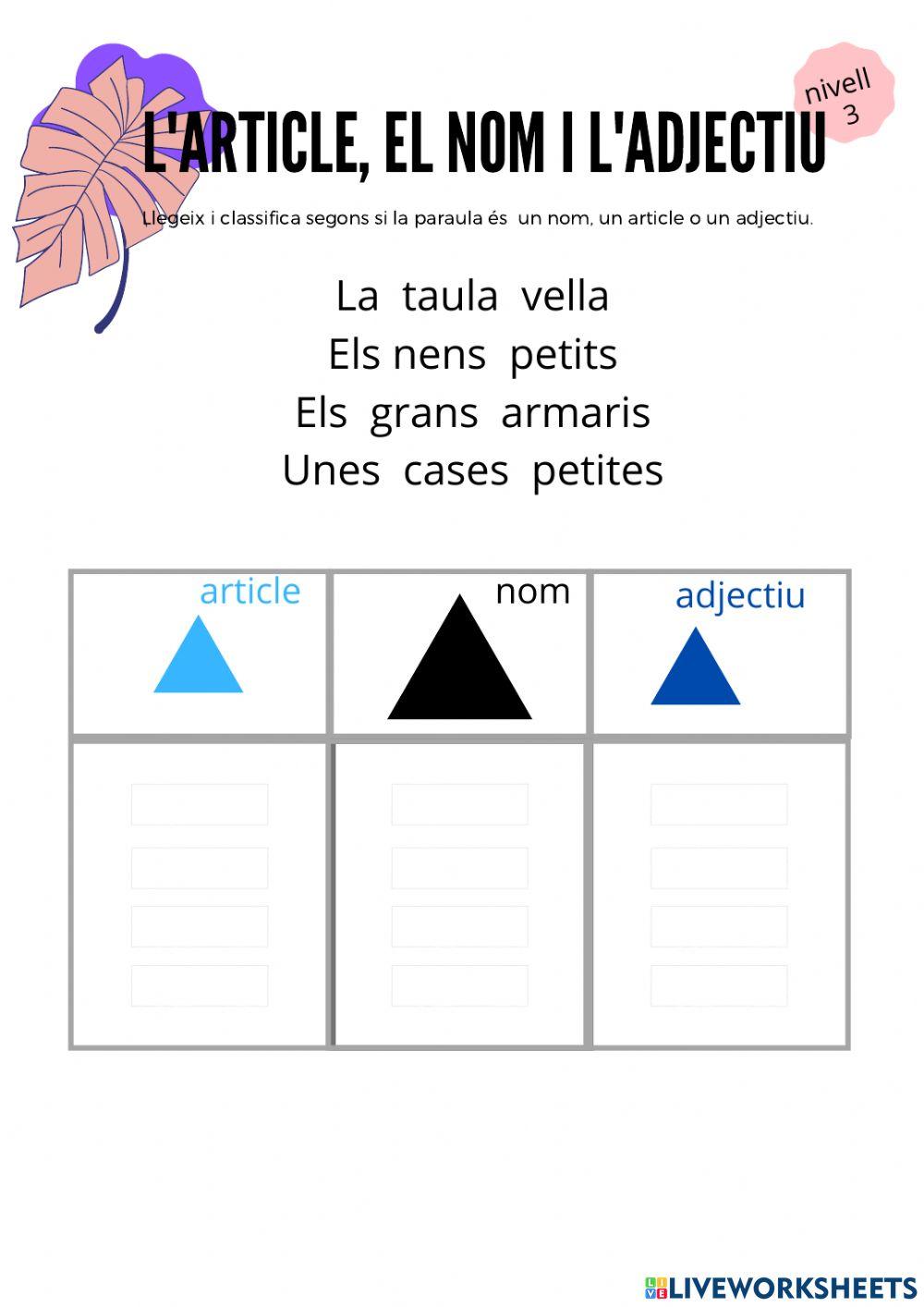 Adjecyiu, nom i article