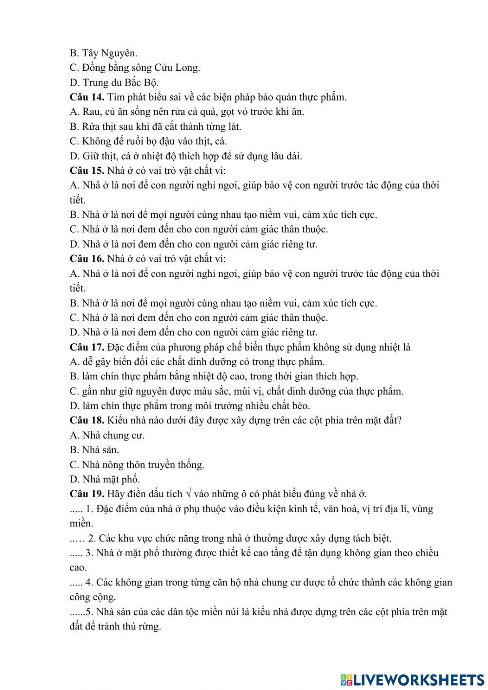 Kiểm tra cuối HKI Công nghệ 6-bổ sung