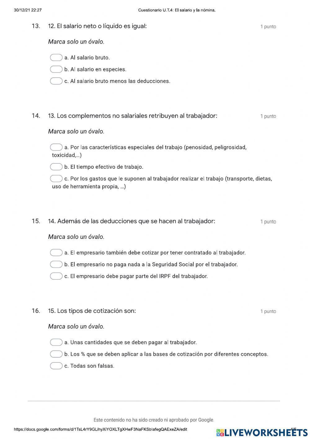 Cuestionario Conceptos Nómina
