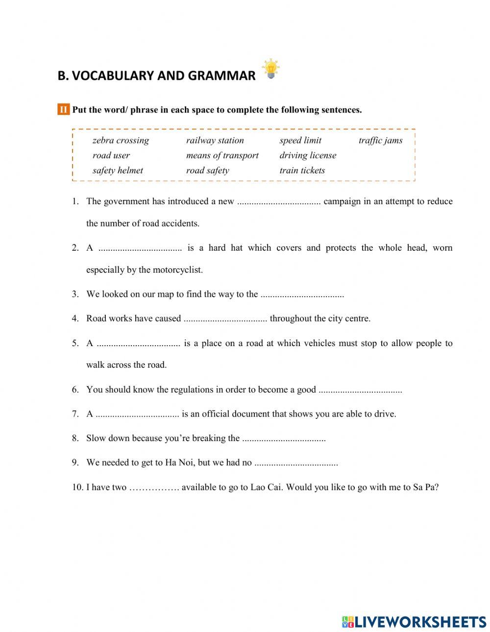 tiếng anh lớp 7 unit 7 lesson 3 workbook