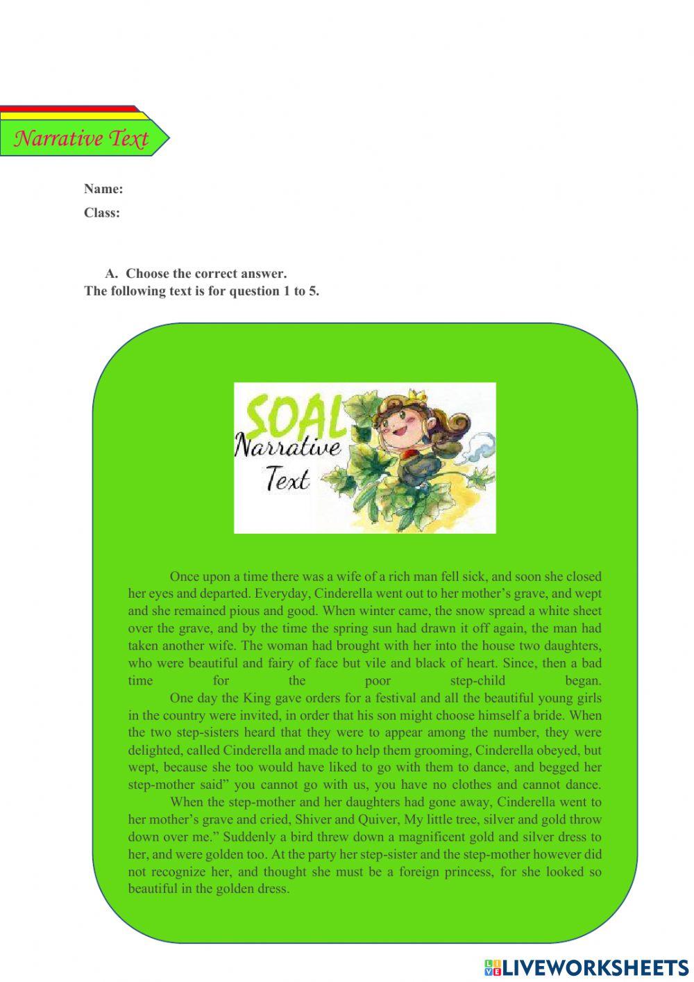 Contoh soal narrative text kelas x 2 online exercise for live worksheets