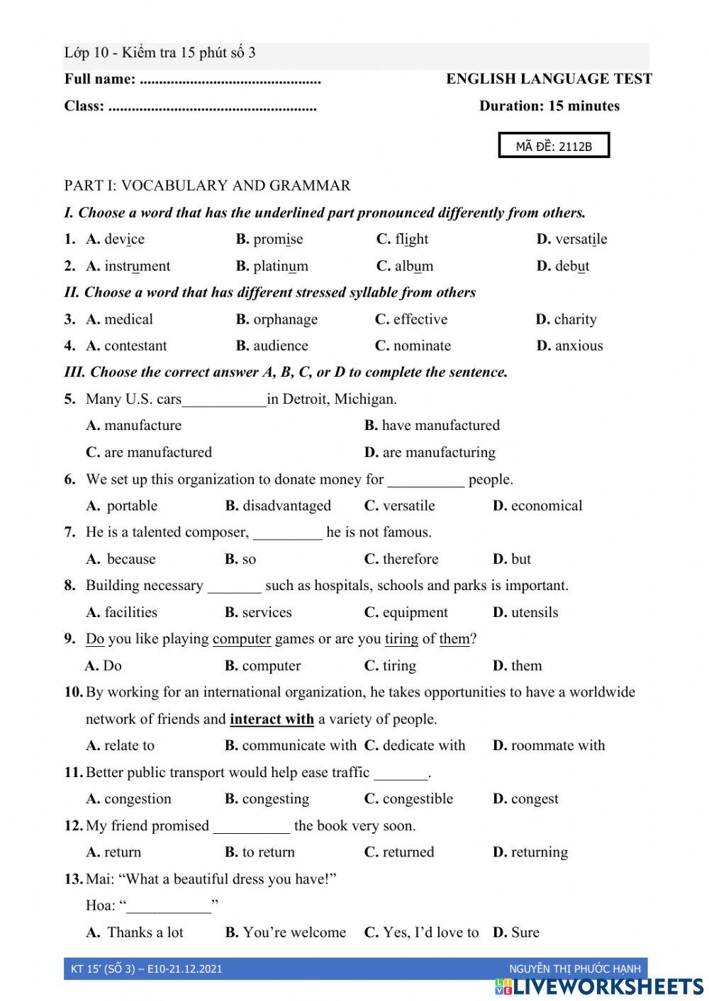 Kt15(số 3, 4)-đề b-english 10-hki-nh 21-22