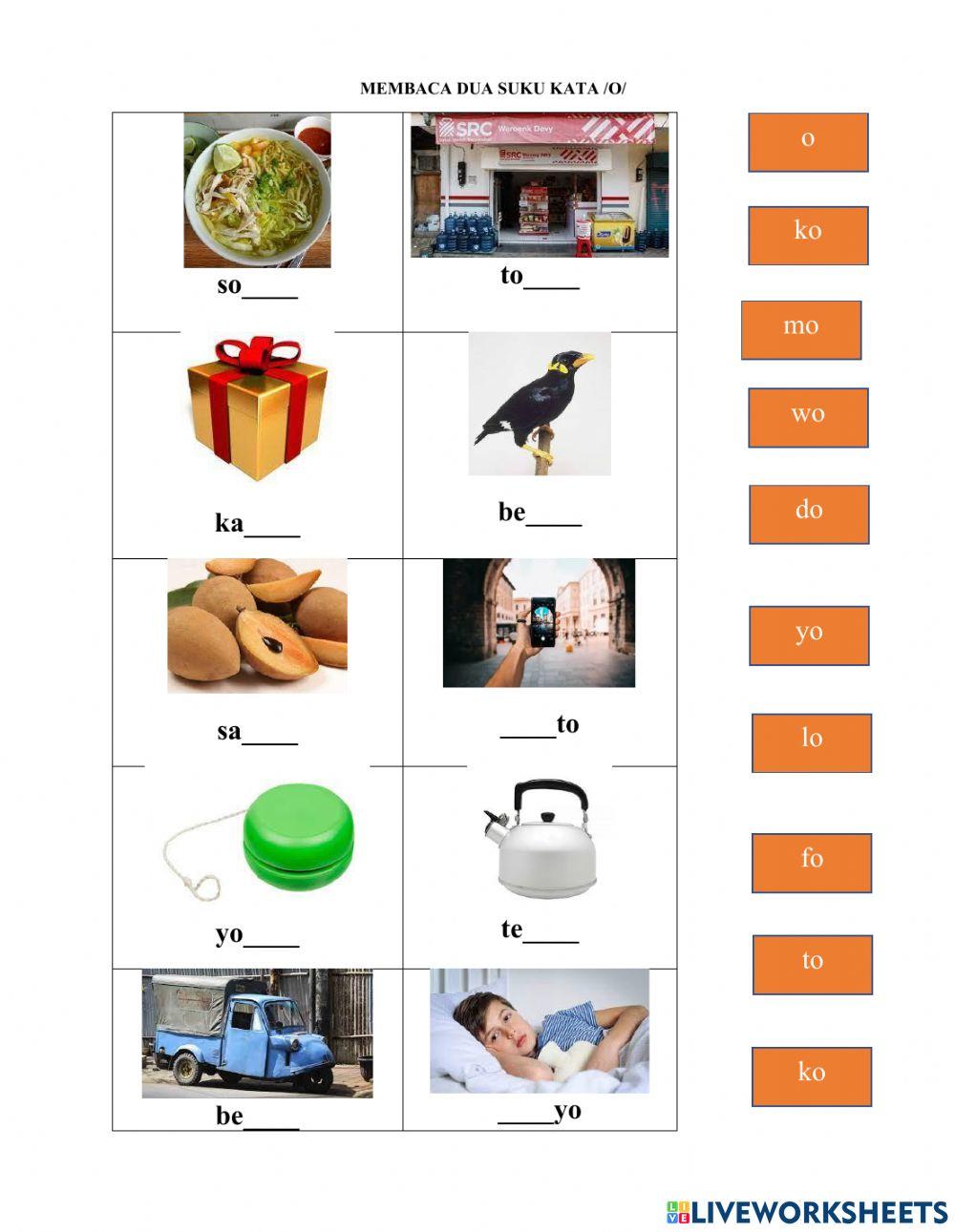 Membaca dua suku kata -o-