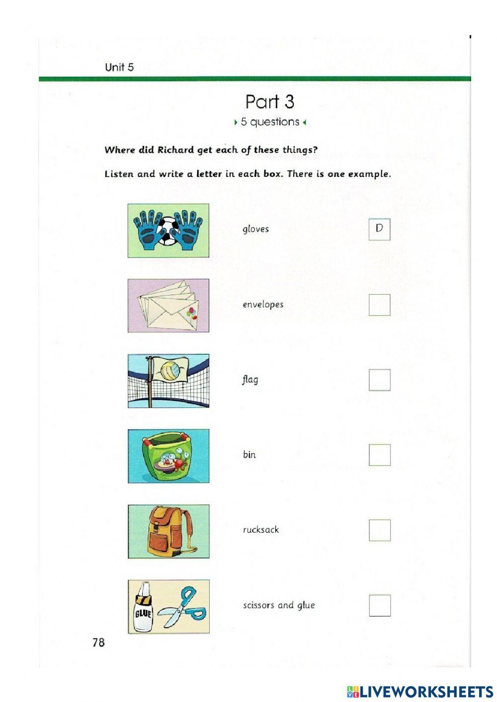 Flyers Practice Test: Listening Part 1 - Part 5