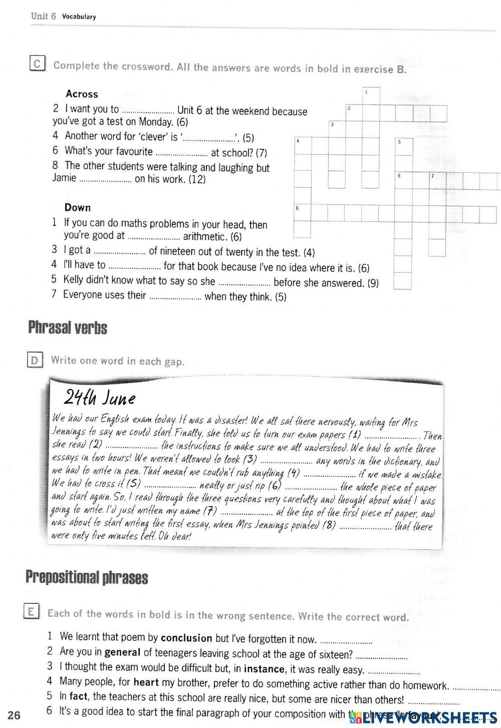 Destination b1 unit 6 online exercise for live worksheets