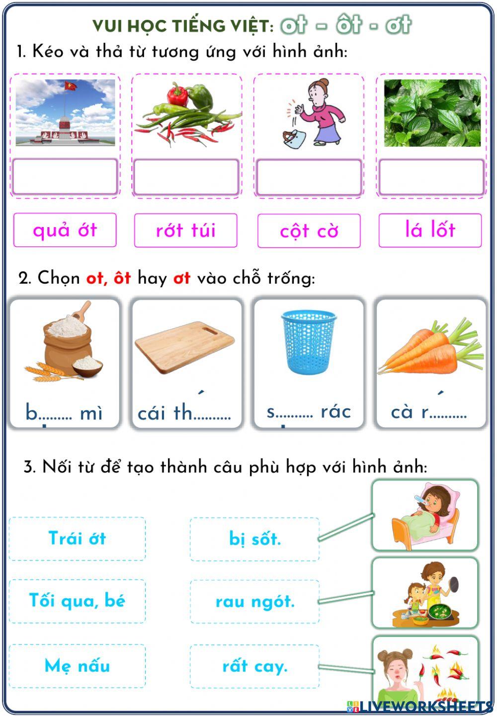Phiếu ôn tập ot, ôt, ơt