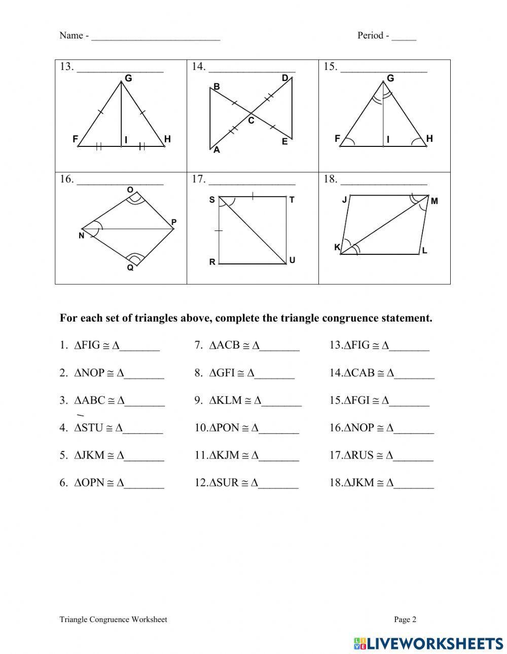 Congruent Triangles Worksheet