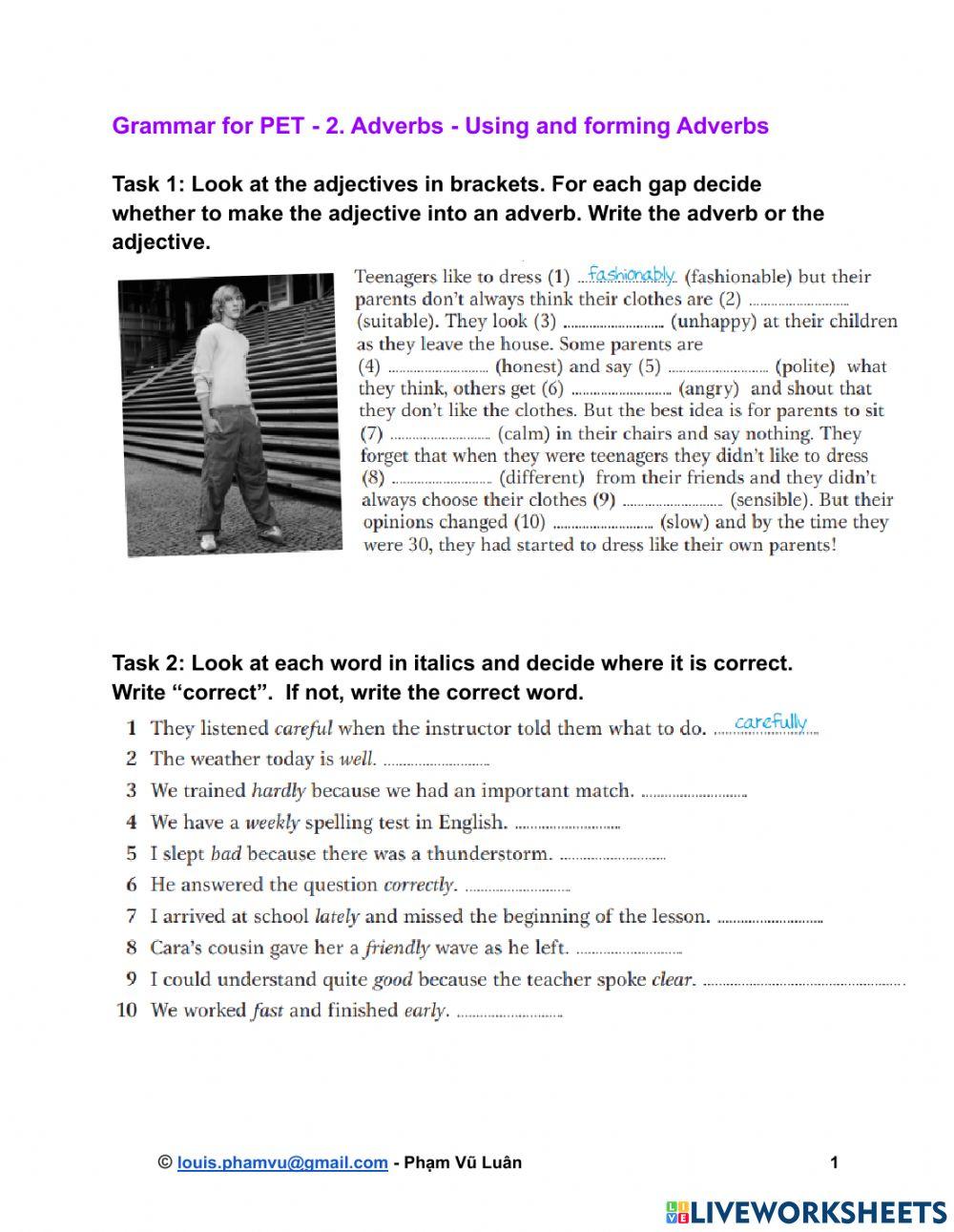 Grammar for PET - 2. Adverbs - Using and forming Adverbs