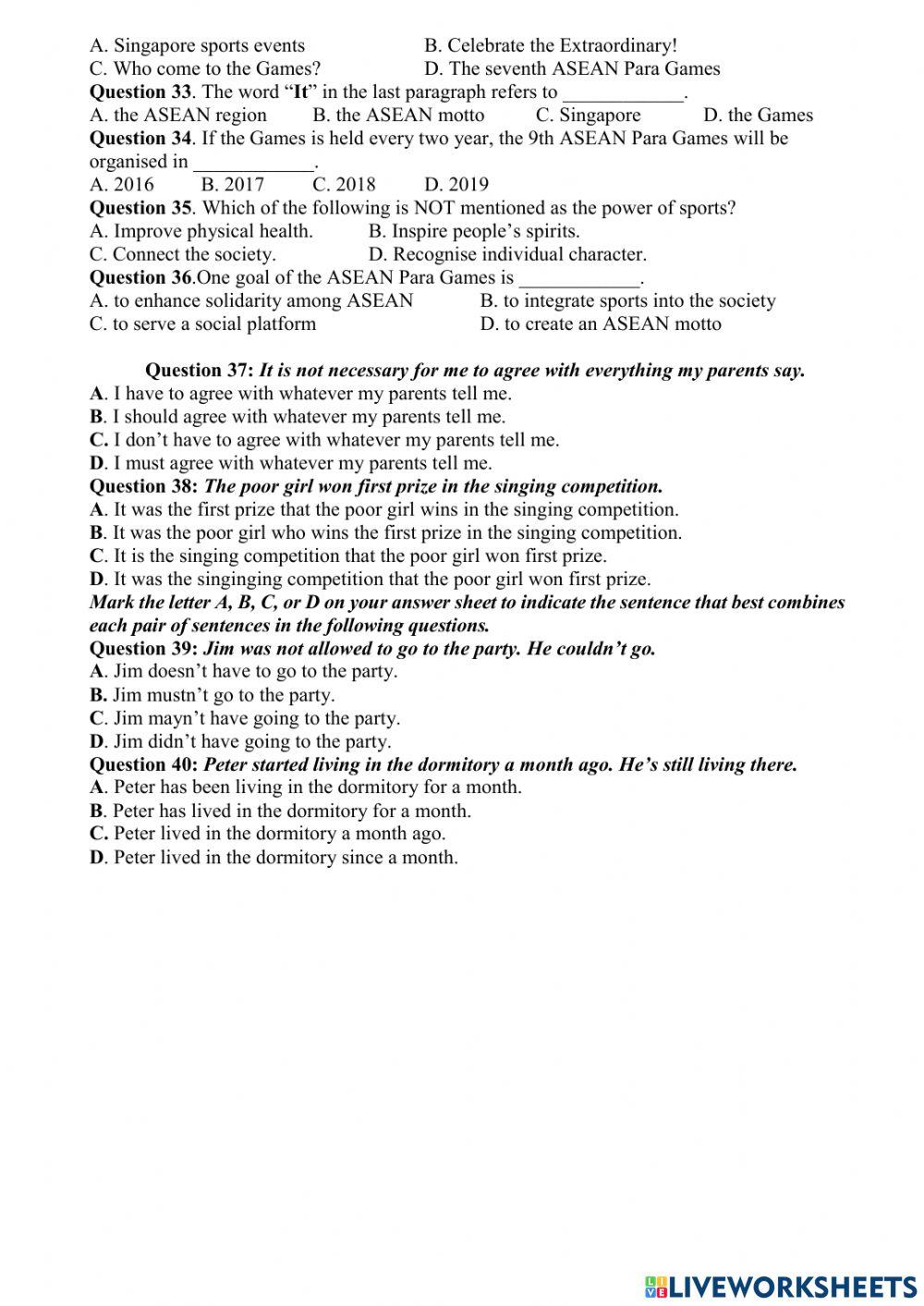 On hk1 lớp 11 test 3