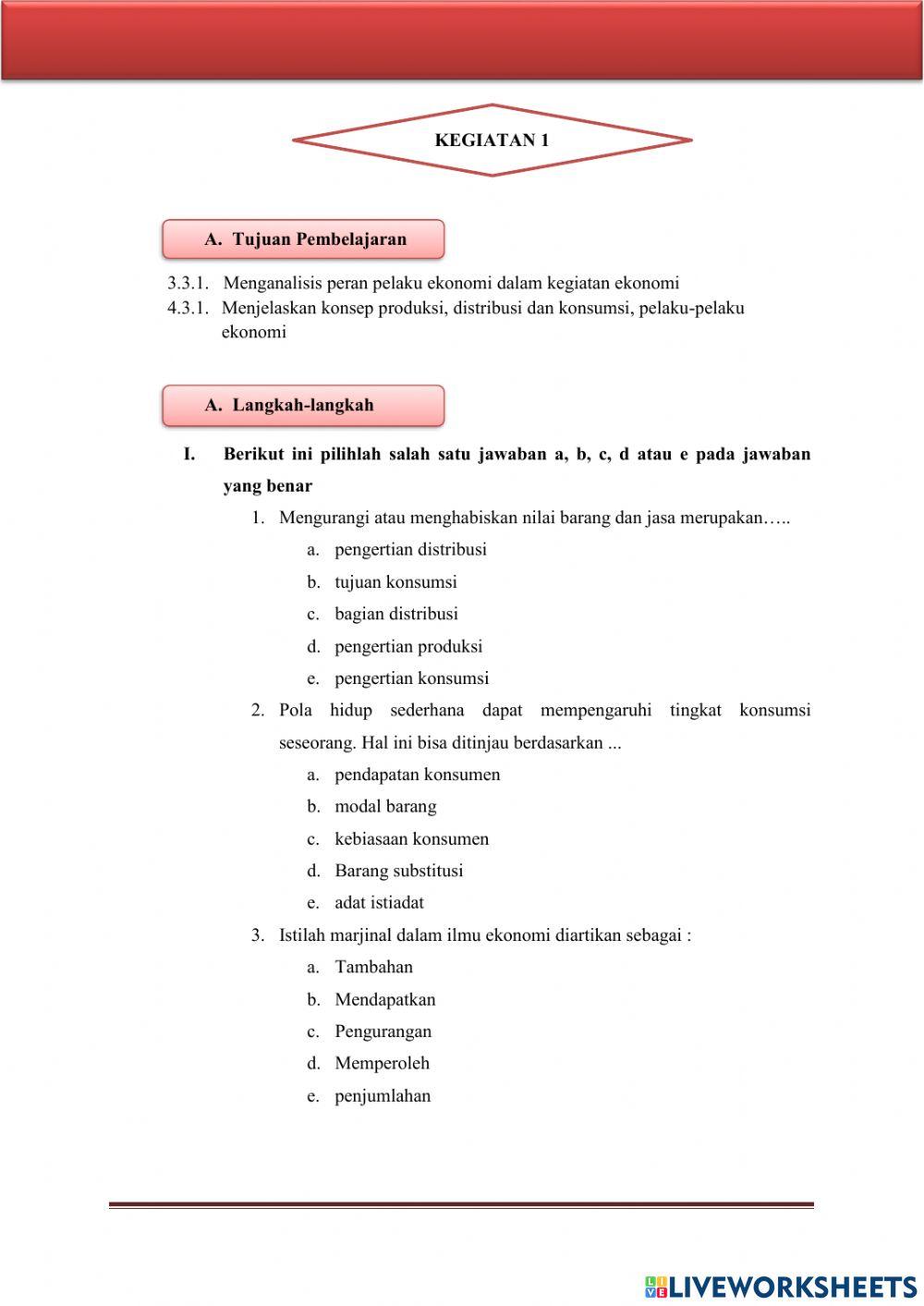 E-LKPD Materi Pelaku Ekonomi Dalam Kegiatan Ekonomi