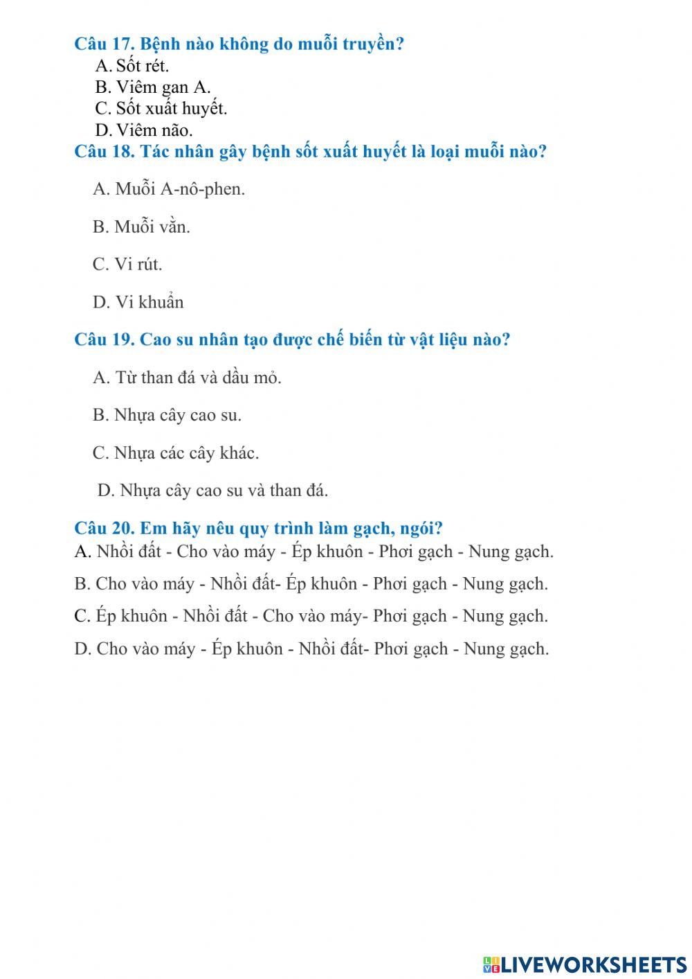 Đề cương ôn tập môn khoa học kỳ 1