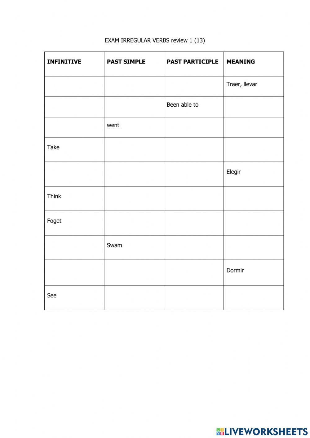 Irregular verbs test