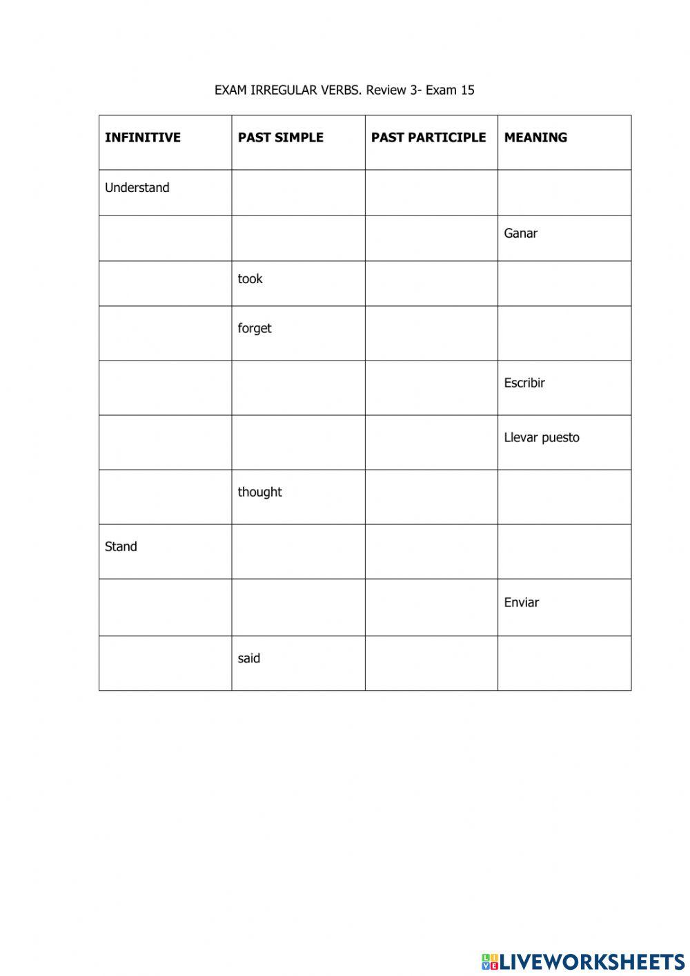 Irregular verbs test