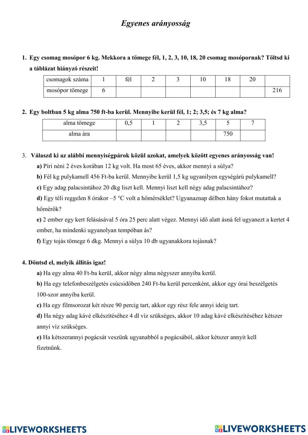 Egyenes arányosság