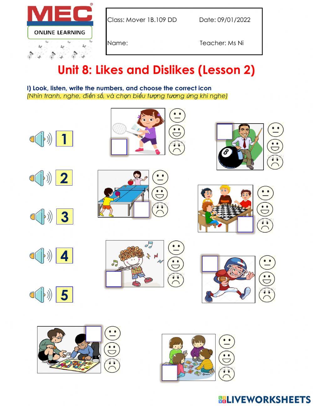 Likes and Dislikes (Hobbies & Fun activities)