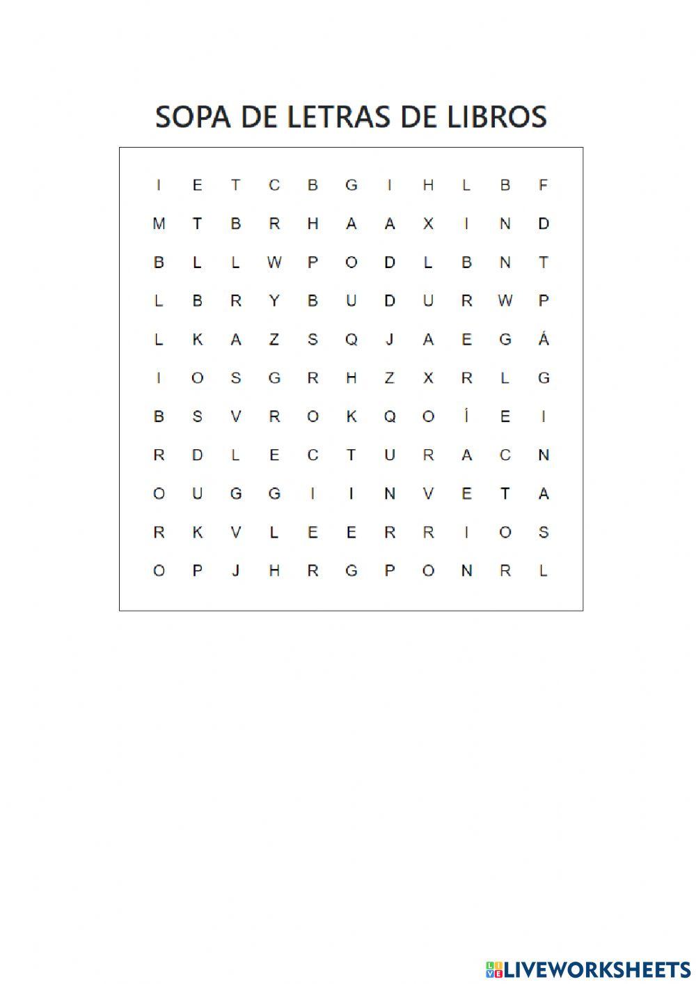 Sopa de letras sobre libros