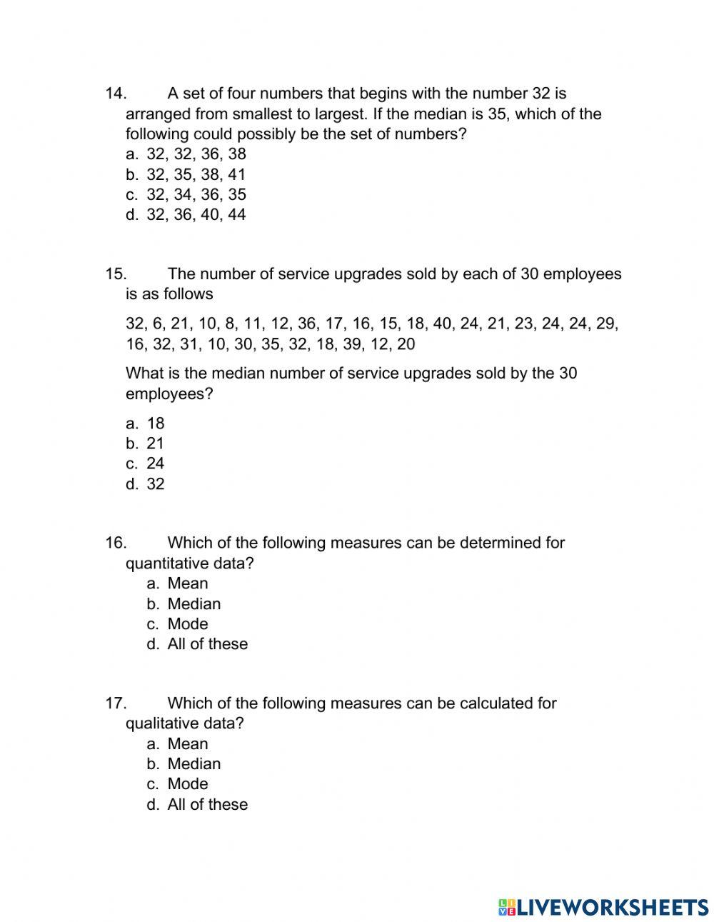 Finding the Mean, Median, Mode