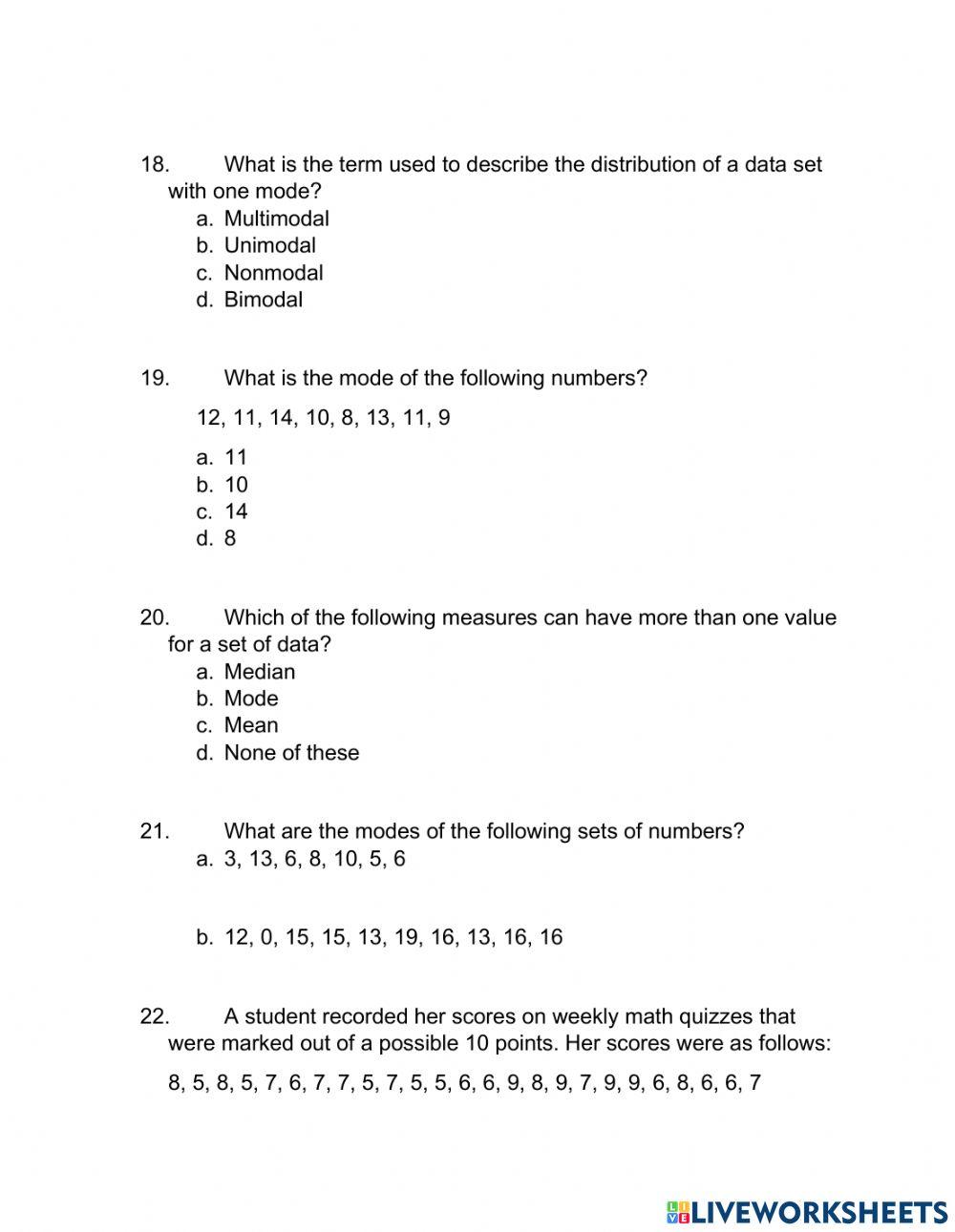 Finding the Mean, Median, Mode