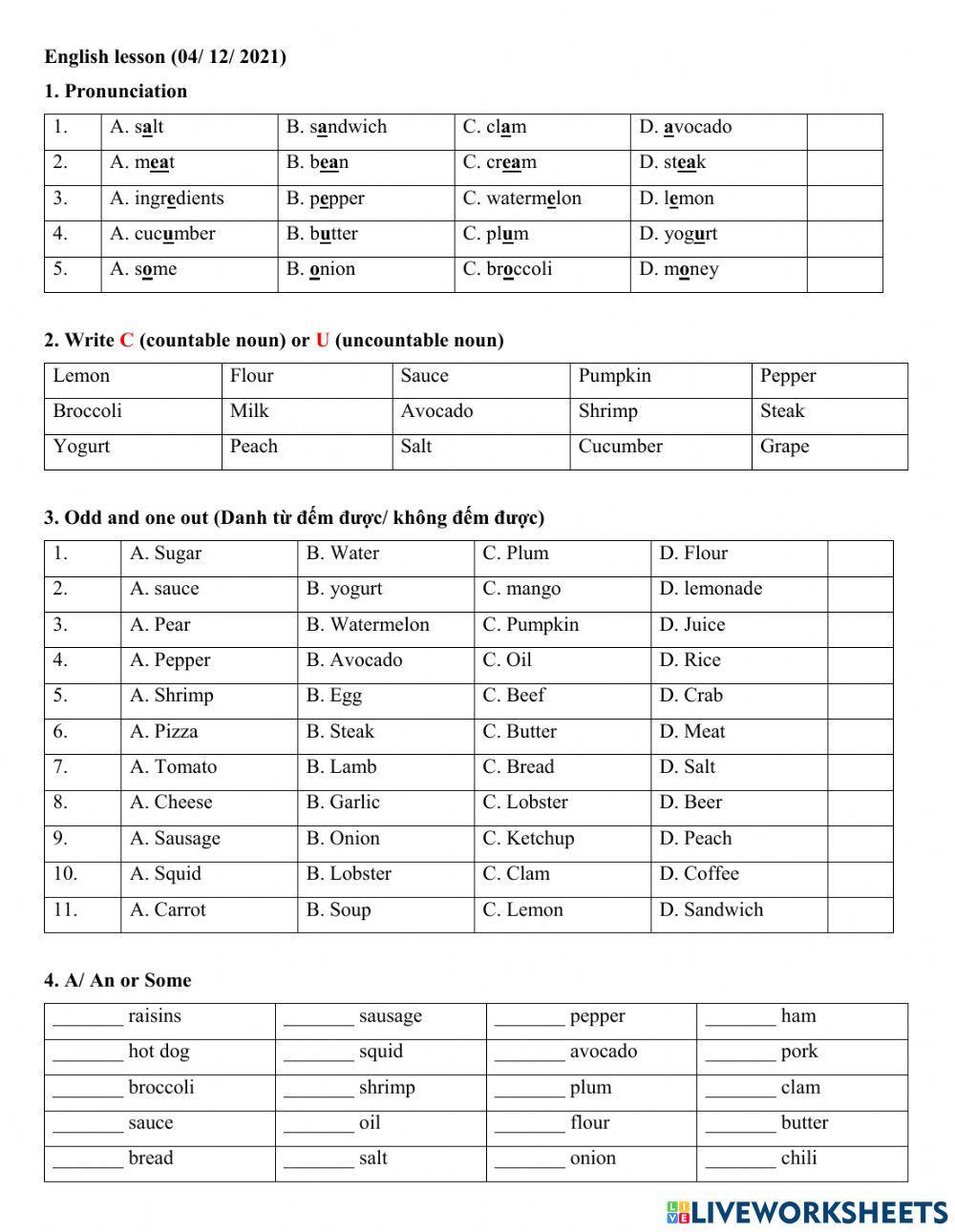 Group 5 Food cont + Count&Uncount