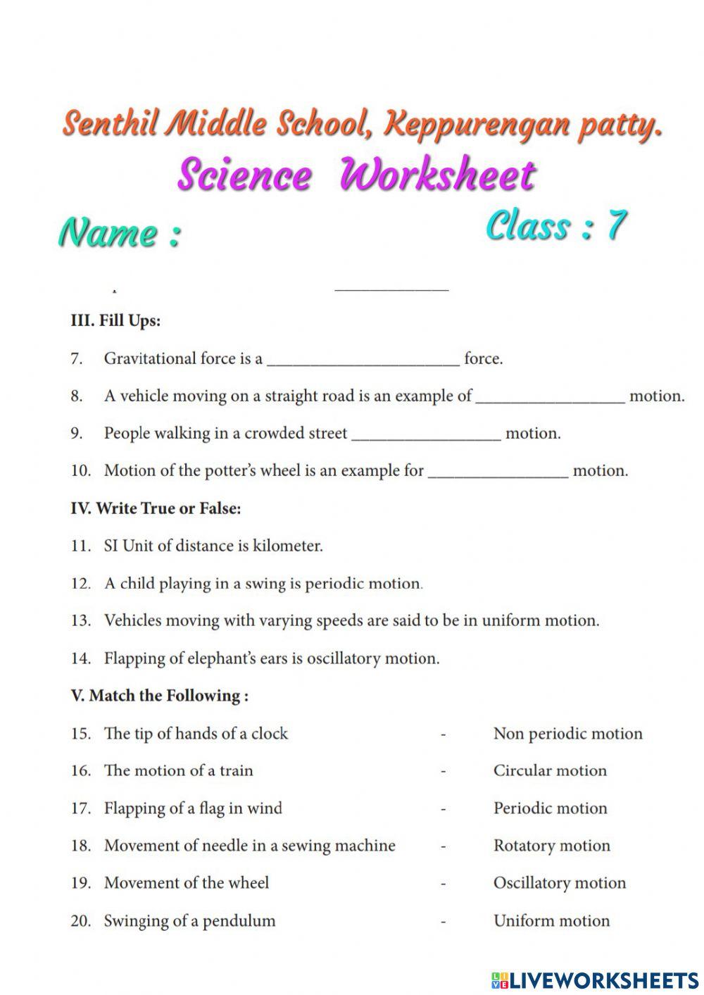 Senthil middle school,keppurengan patty,:class:7 science worksheet- prepared by R.Kumanan,. Sec.Gr.Tr.