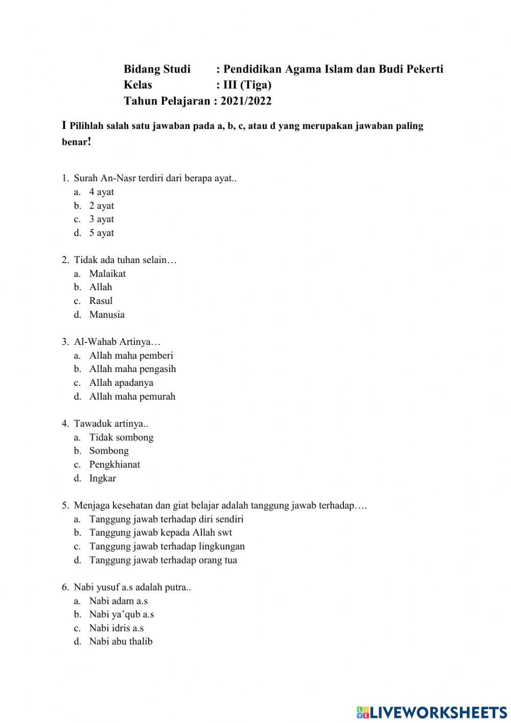 Soal fikih ujian semester ganjil kelas 3 mi