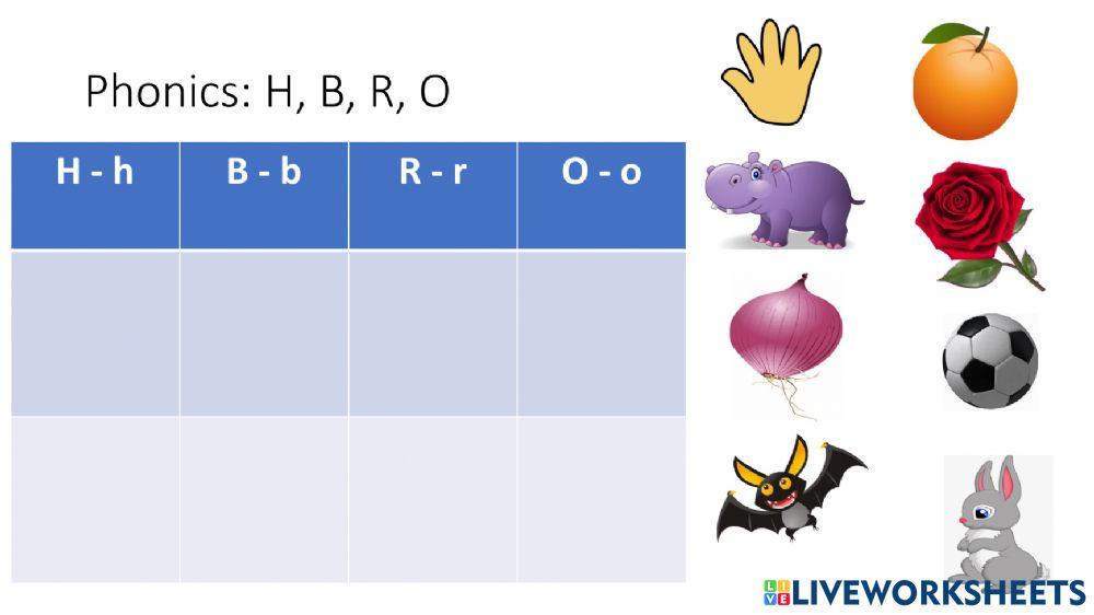Phonics: H, B, R, O
