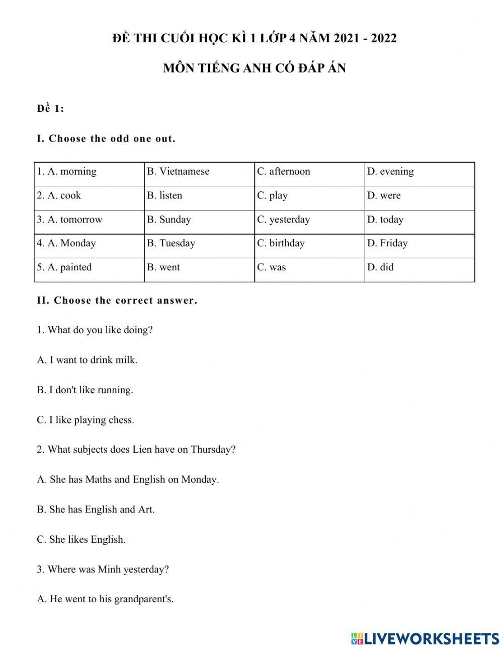 Final exam Term I G4