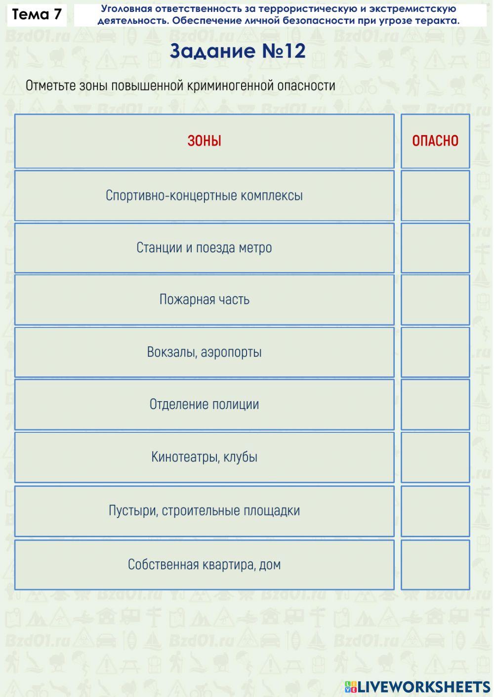 Задание ОБЖ 7.12