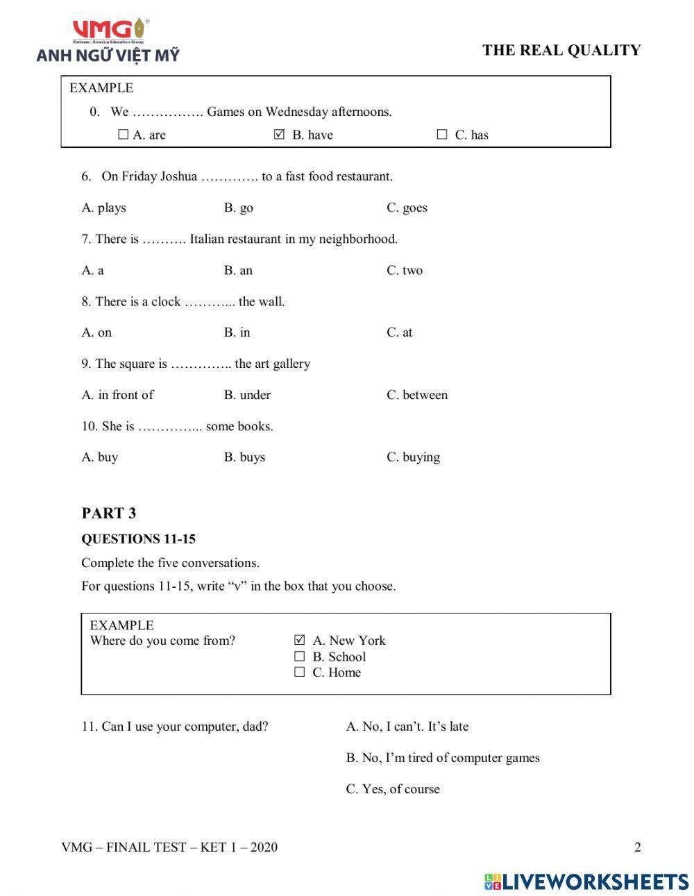 Ket 1 - Final - Reading