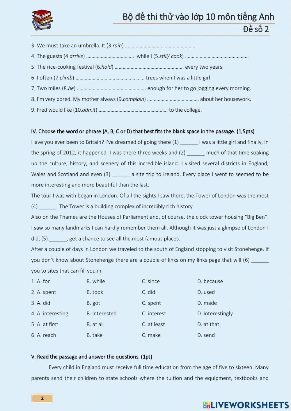 Thi vào 10 - Test 2