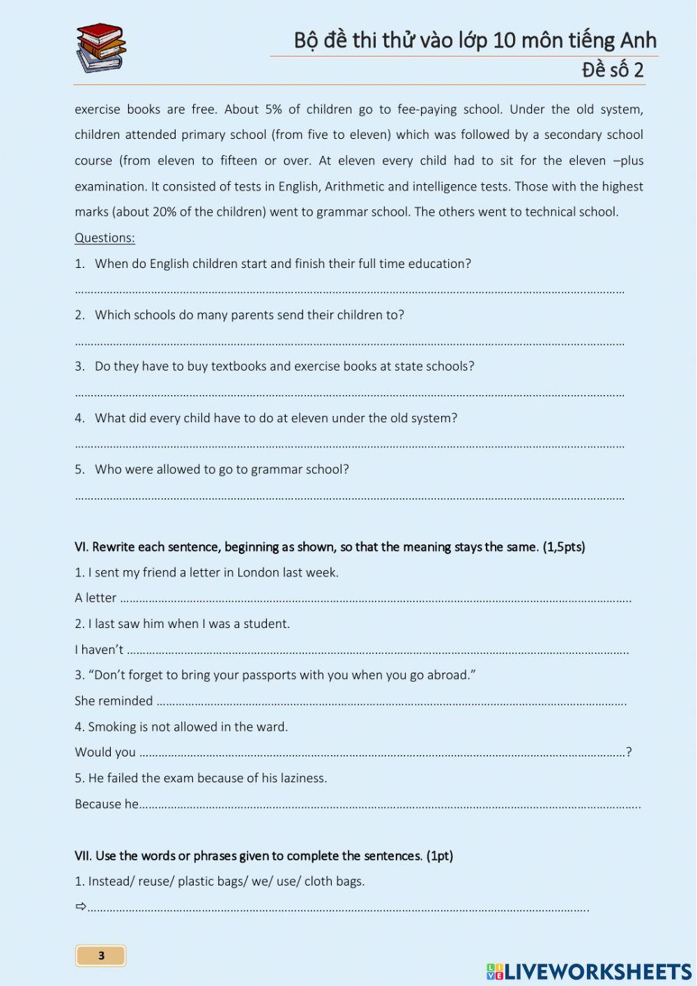 Thi vào 10 - Test 2