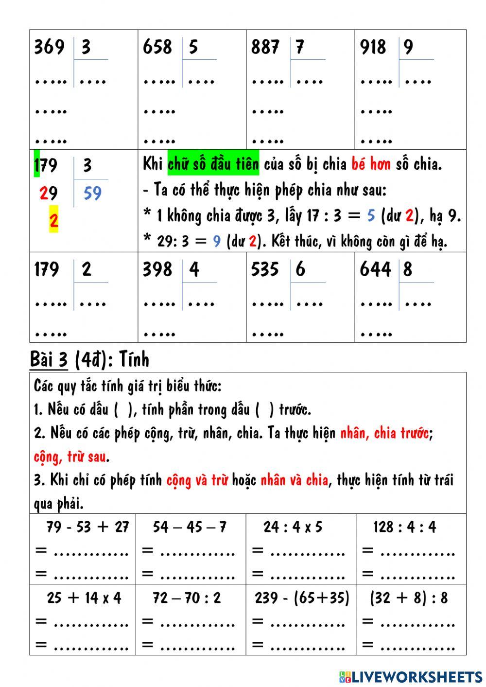 Phép chia và tính giá trị biểu thức